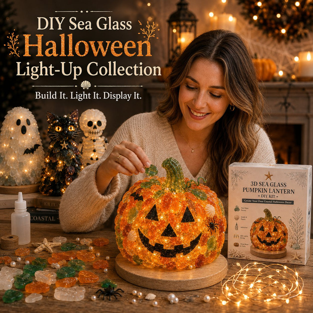 🎉⏳ 49% OFF – 🎃 Beginner-Friendly DIY Lighted Sea Glass Halloween Character Kit Collection | Complete Kit with Sea Glass Pieces, LED Lights & Step-by-Step Guide Included 💕