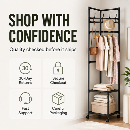 Multi-Functional Rolling Garment Rack with Bottom Storage