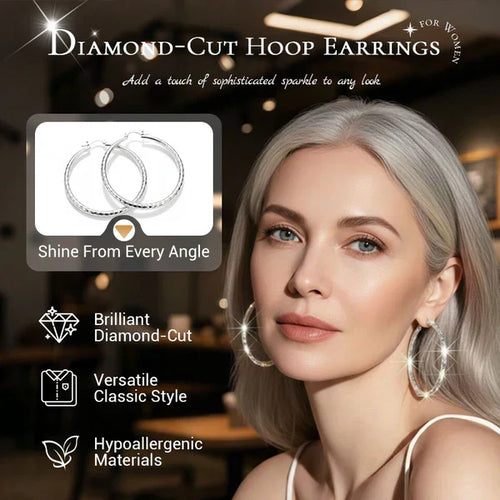 🎉BUY 1 GET 1 FREE🎁Diamond-Cut Hoop Earrings for Women – Elegant, Sparkling 💎