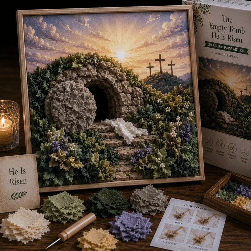 🔥 LAST DAY 49% OFF – ✝️🧵 Premium 3D Christian Fabric Poke Art Kit | No-Sew Faith Craft with Pre-Punched Board, Fabric Squares & Display Stand 🕊️✨