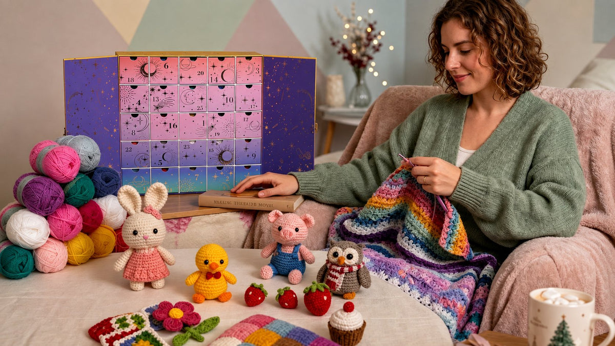 Crochet Advent Calendar Christmas gifting scene
