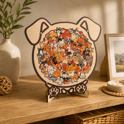 🔥Last Day 50% OFF - Charming Dog Breed Wooden Silhouette Puzzle Board With Stand