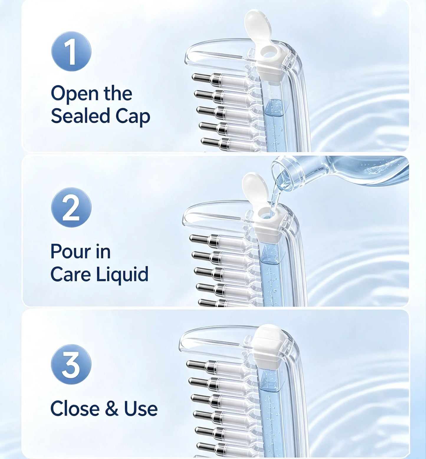 💧Refillable Scalp Oil Applicator Comb with 7 Metal Massage Tips – Even Root Serum Distribution & Scalp Stimulation for Hair Care