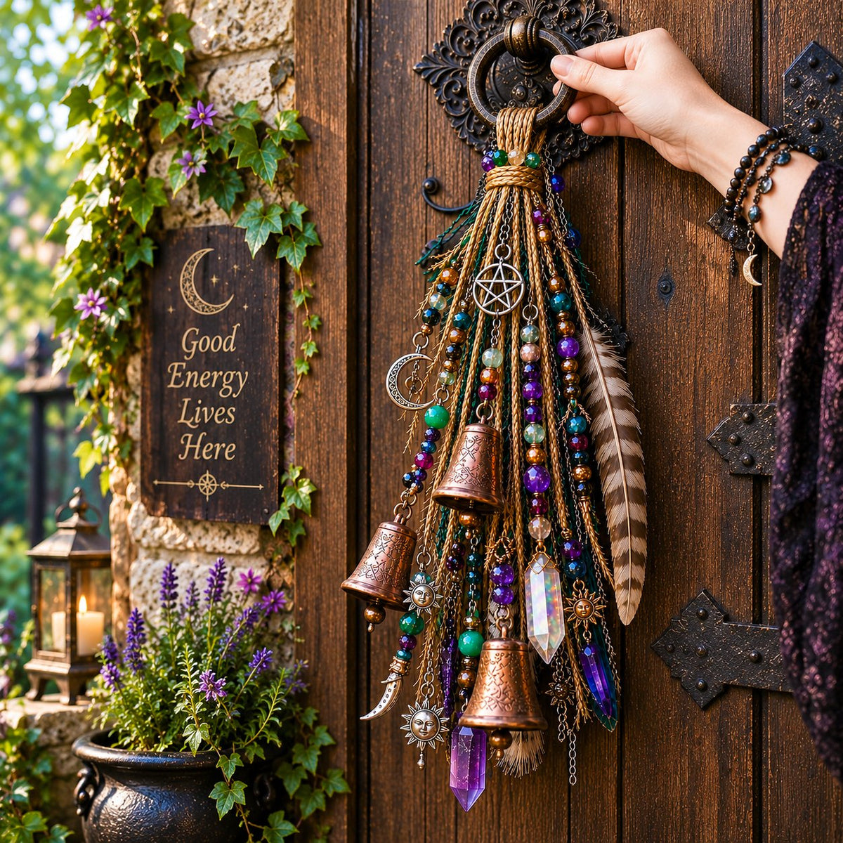 🔮Witchy Door Charm | Bells, Crystals & Celestial Hanging Decor