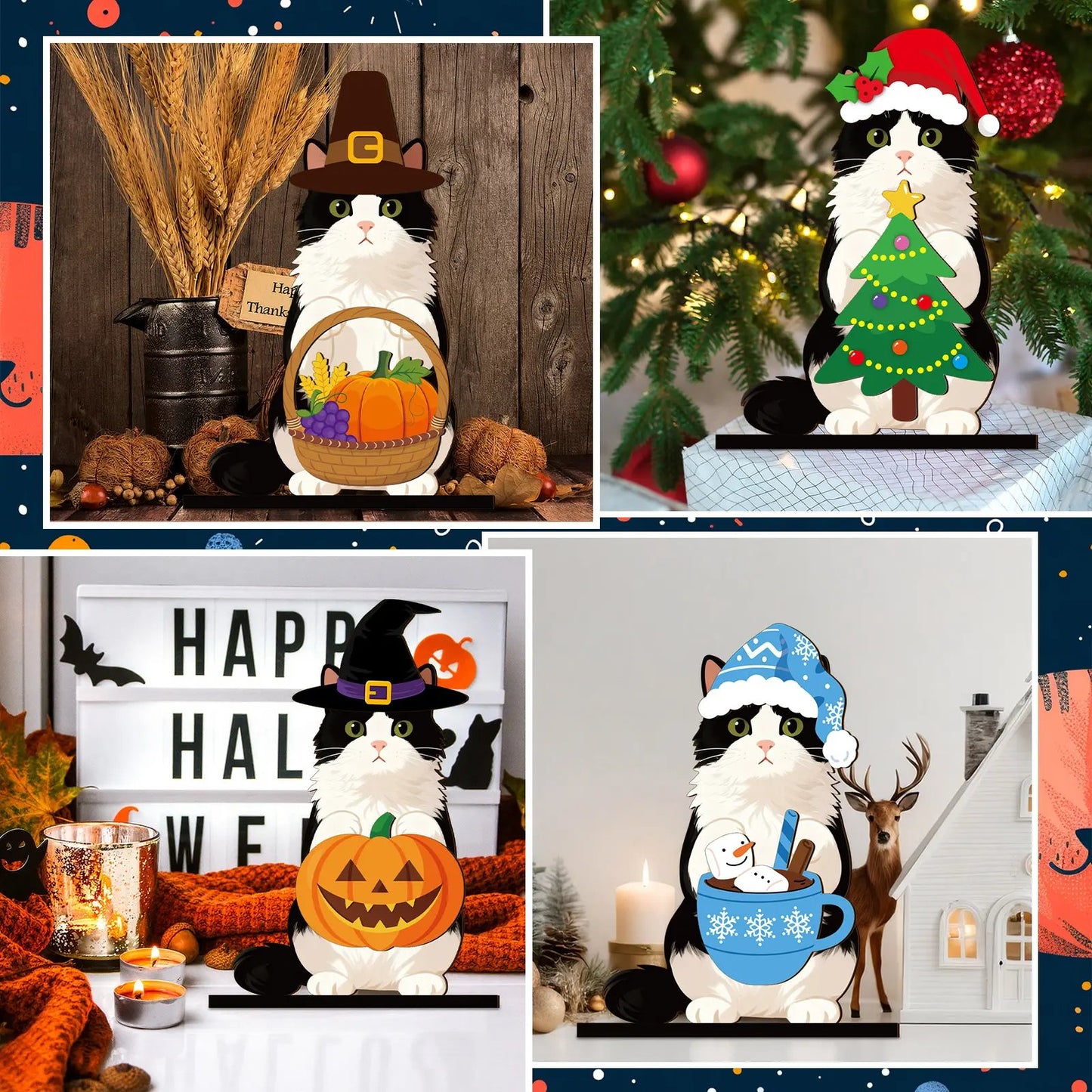 🎉🐾 Interchangeable Seasonal Animal Wooden Decor Set