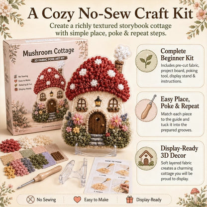 ✨ Whimsical Village 3D Fabric Poke Art Kit | No-Sew Storybook Cottage Craft with Soft 3D Texture, Poke Tool & Display Stand 🏡🧵