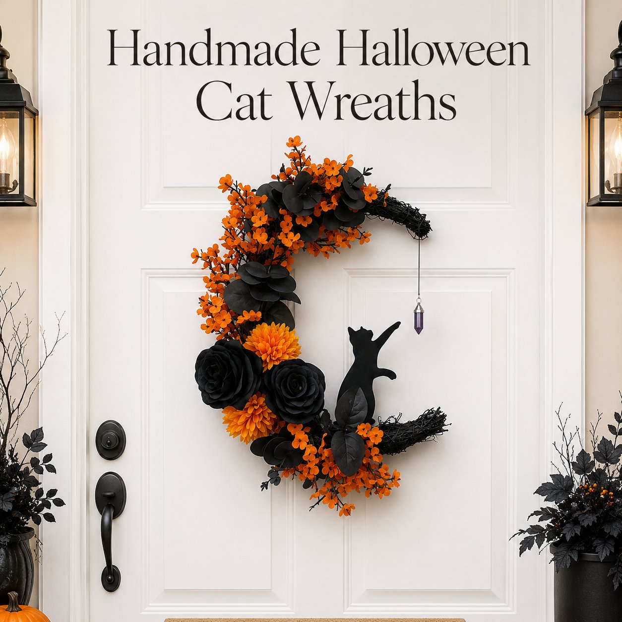 🔥Last Day 49% OFF - 🐈‍⬛🌙Handmade Halloween Cat Wreath(📦Buy 2 Free Shipping)