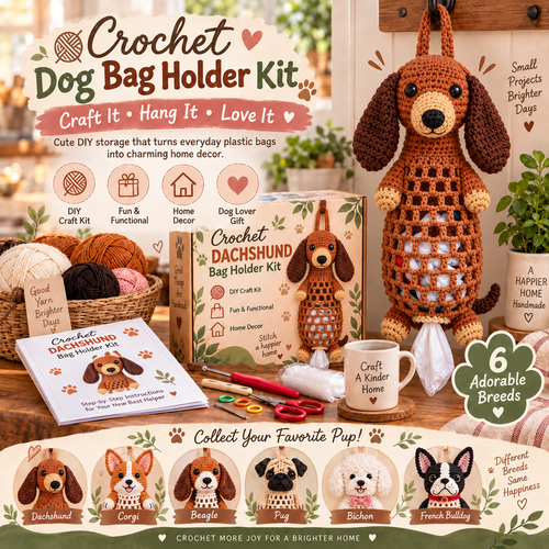 🐶🔥 Last Day 50% OFF – Crochet Dog Bag Holder DIY Kit 🧶 | 6 Adorable Breeds, Cute & Functional Home Decor 🎁