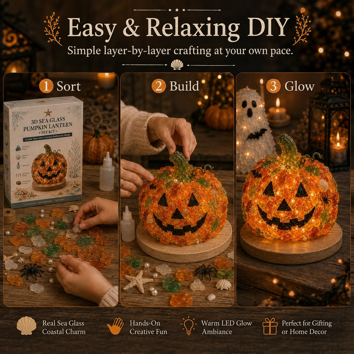 🎉⏳ 49% OFF – 🎃 Beginner-Friendly DIY Lighted Sea Glass Halloween Character Kit Collection | Complete Kit with Sea Glass Pieces, LED Lights & Step-by-Step Guide Included 💕