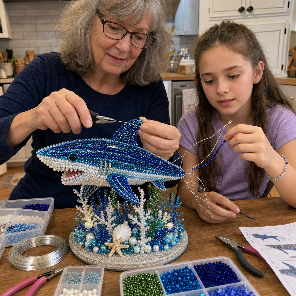🔥LAST DAY 50% OFF -  🌊 Ocean Sparkle Animal Craft Kit | Create a Dimensional Underwater Centerpiece with Colorful Beads, Pearls & Coastal Details 🐚✨