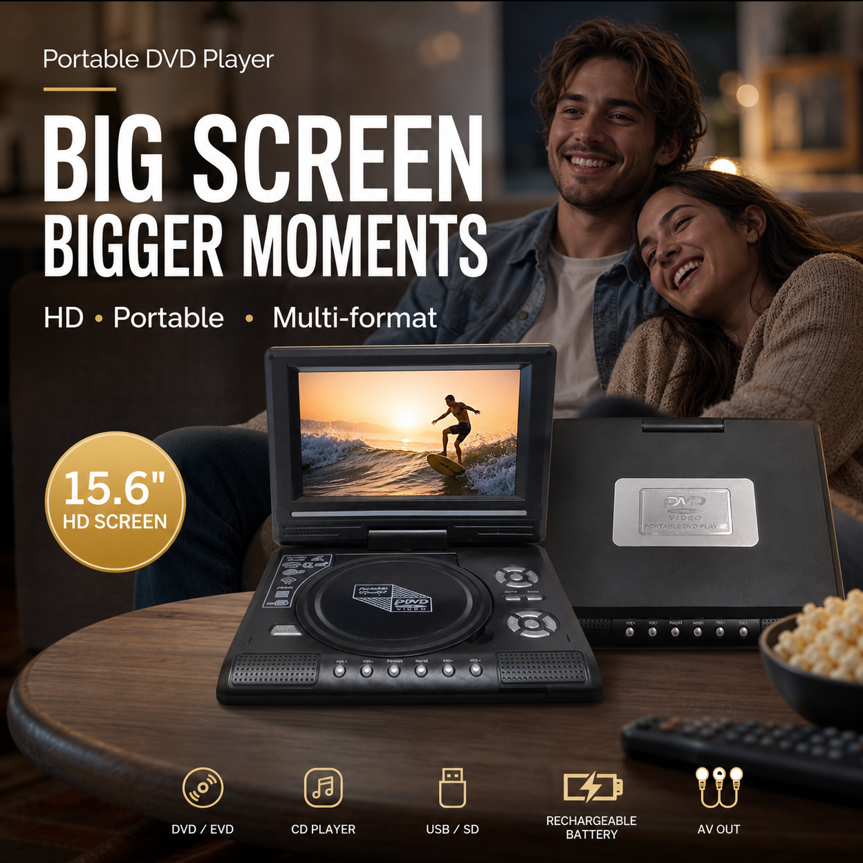 Built in speaker and AV output on portable player