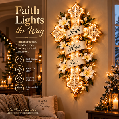 ✨✝️ Faith Lights the Way™ Illuminated Cross Wall Decor