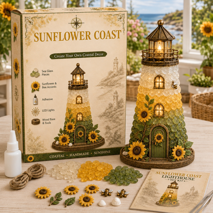 ⏳ Last Day 50% OFF – 🌊 Beginner-Friendly DIY Lighted Sea Glass-Style Lighthouse Kit Collection | Complete Kit with Sea Glass-Style Pieces, LED Lights & Step-by-Step Guide Included 💕