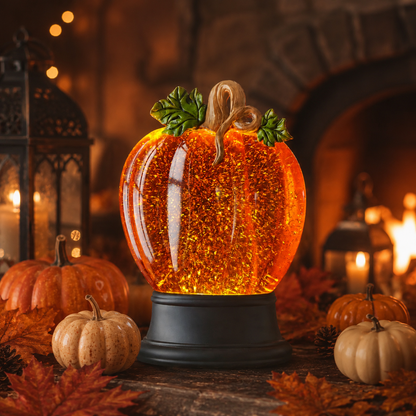 🎉Orange Fall Pumpkin Lighted Glitter Swirl Water Globe