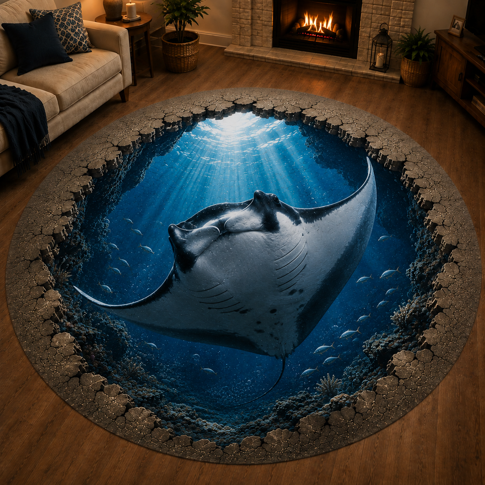 Manta Ray Discovery illusion rug