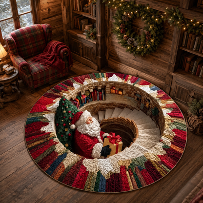 Santa Spiral Staircase 3D Round Rug