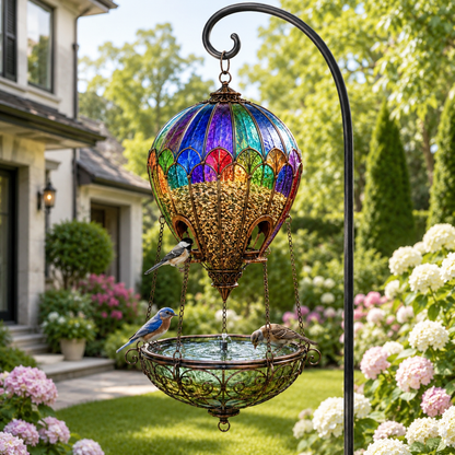 🌈 Stained Glass Hot Air Balloon Bird Feeder Fountain🐦