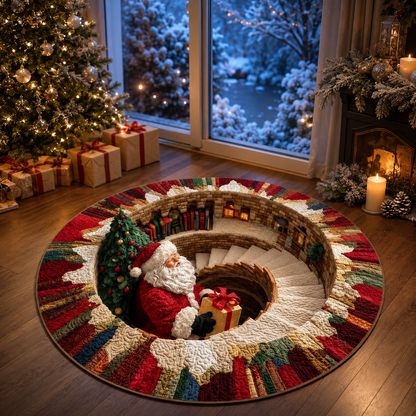 Santa Spiral Staircase 3D Round Rug