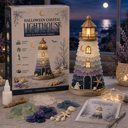 ⏳ Last Day 50% OFF – 🌊 Beginner-Friendly DIY Lighted Sea Glass-Style Lighthouse Kit Collection | Complete Kit with Sea Glass-Style Pieces, LED Lights & Step-by-Step Guide Included 💕
