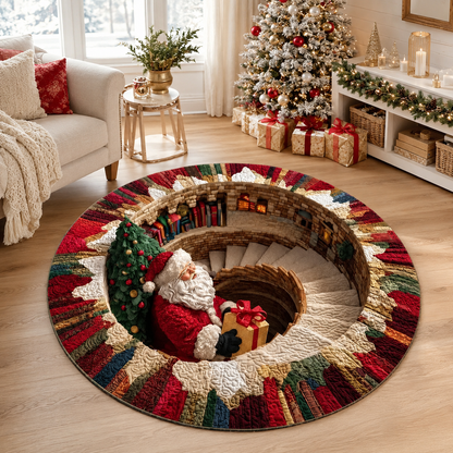 Santa Spiral Staircase 3D Round Rug