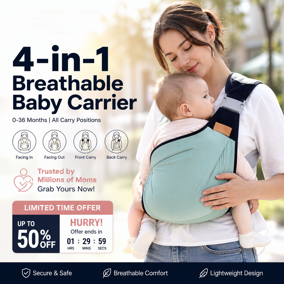 🎉 2026 Sale — Over 30,000 Sold! 👶 4-in-1 Breathable Baby Carrier – 0-36 Months, Front/Back/Facing In/Out – Hands-Free Comfort for Parent & Baby! ✨
