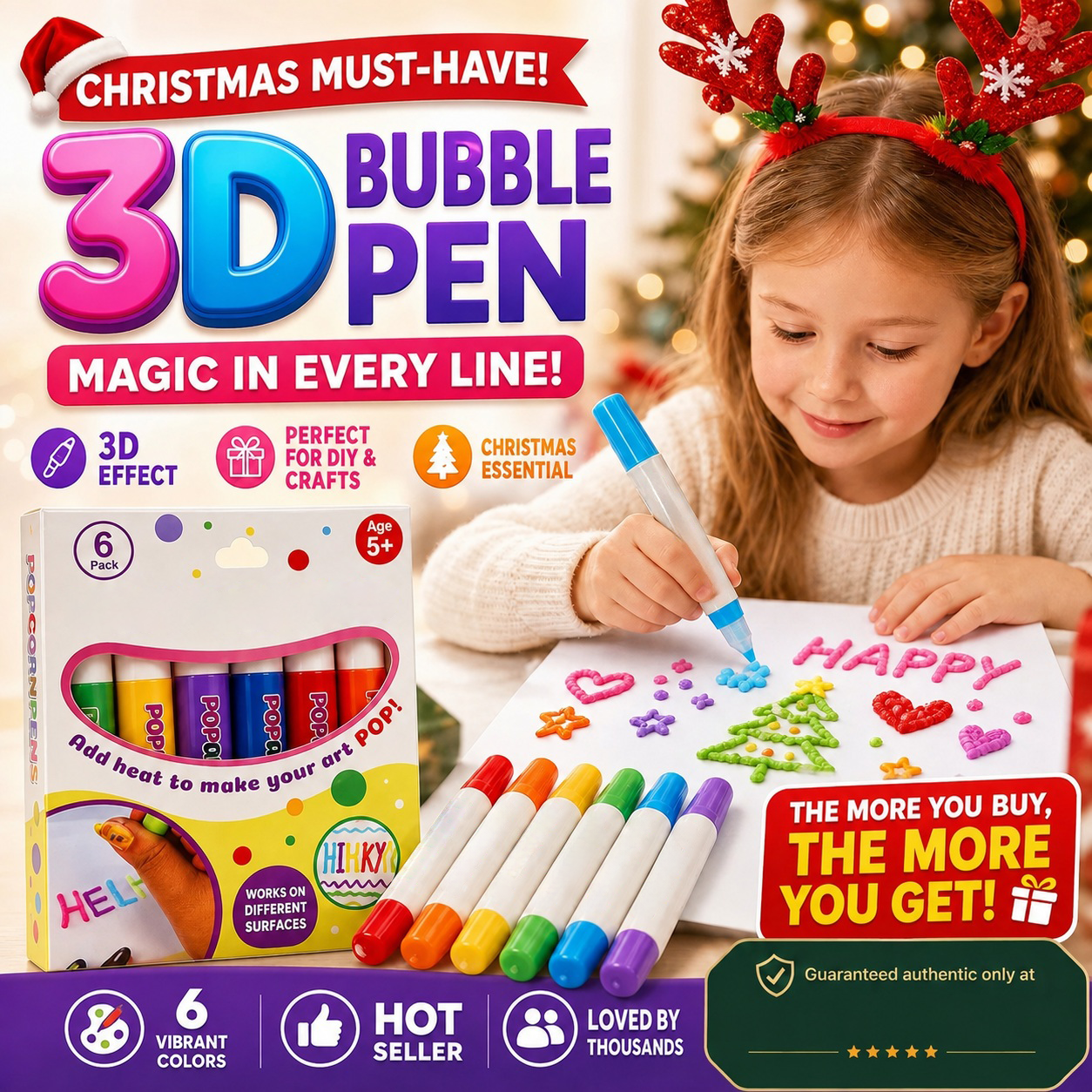🎁🔮Magic Pen – Draw 3D with one stroke!🎄 DIY Bubble Popcorn Drawing Pens🔥