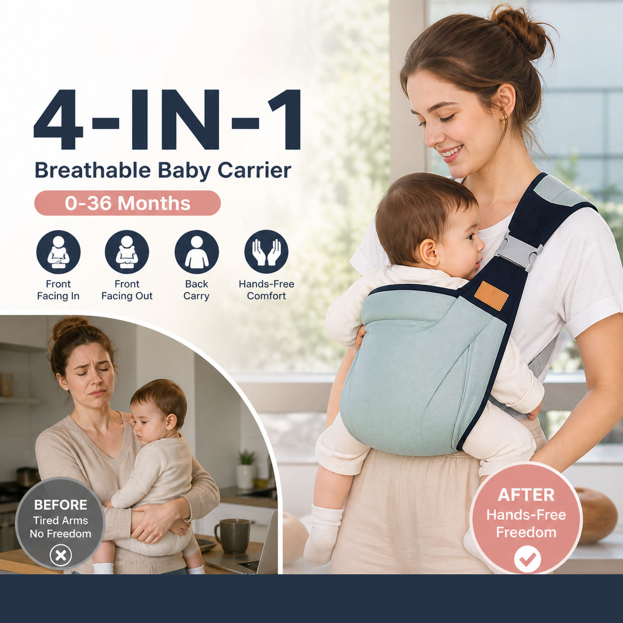 Parent wearing breathable baby carrier