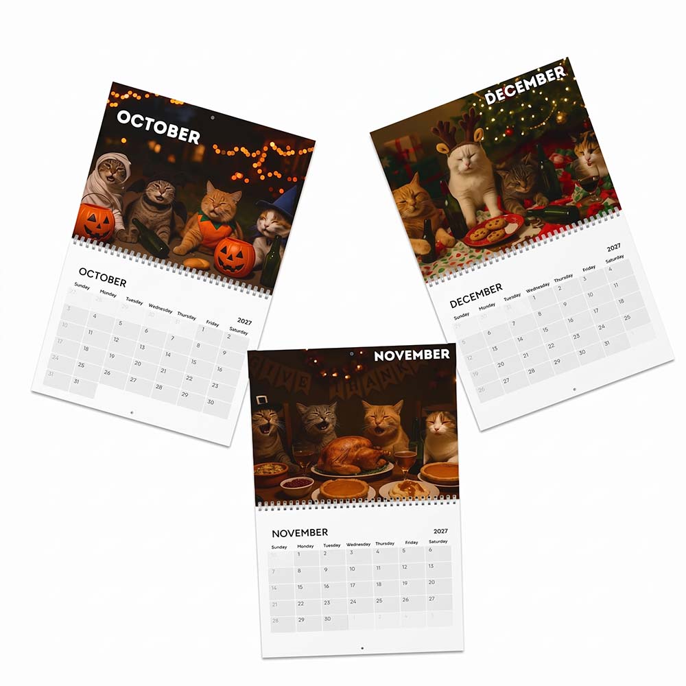 Cat and drinks calendar artwork