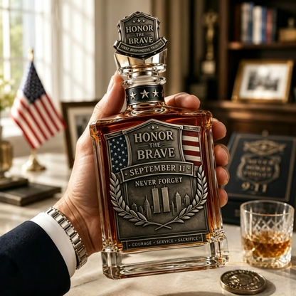Honor the Brave Relief Decanter & Emblem – Hero Commemorative Ornament for Home Bar Display