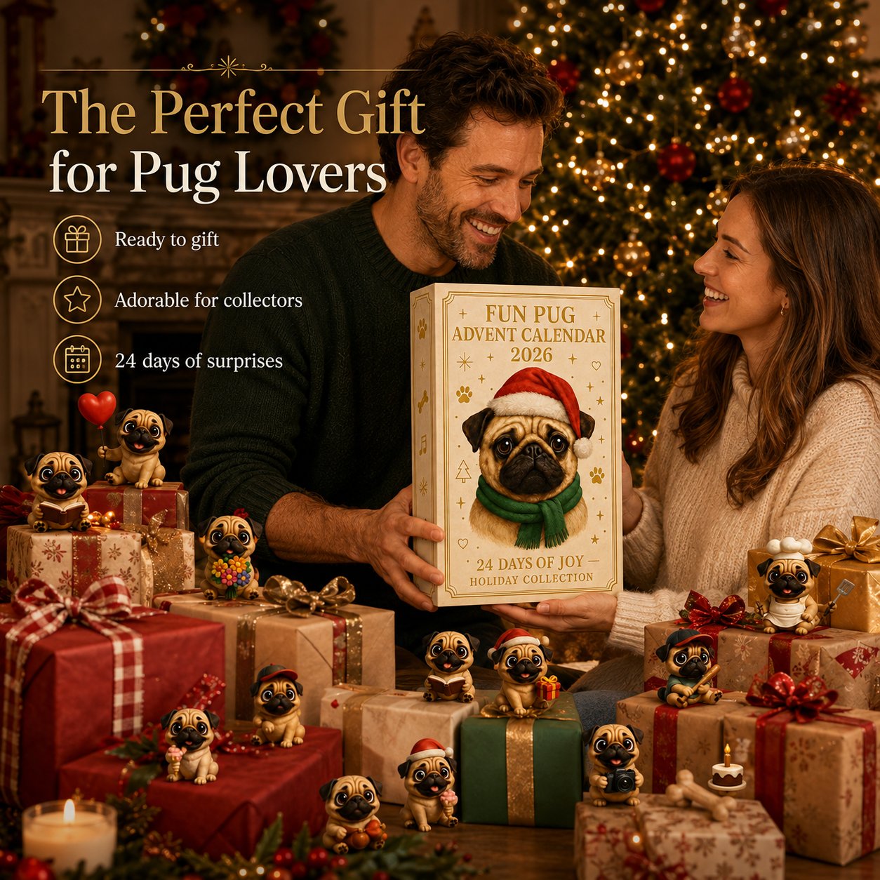 ⏳ Last Day 49% OFF – 🐾 24-Day Pug Christmas Surprise Advent Calendar | 24 Unique Mini Pug Figures for Daily Holiday Reveals, Collecting & Display 🎄✨