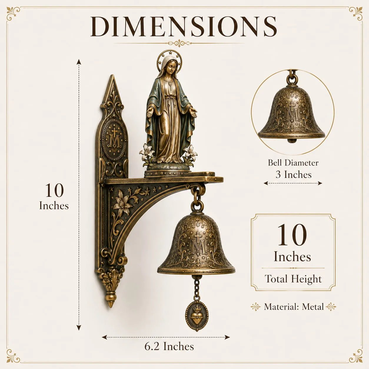 ✨Our Lady of Grace Bronze Miraculous Medal Wall Bell | 🙏Catholic Religious Home & Garden Decor"