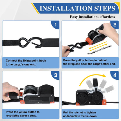 Dual-End Retractable Tie-Down Ratcheting Straps
