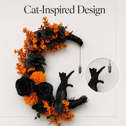 🔥Last Day 49% OFF - 🐈‍⬛🌙Handmade Halloween Cat Wreath(📦Buy 2 Free Shipping)