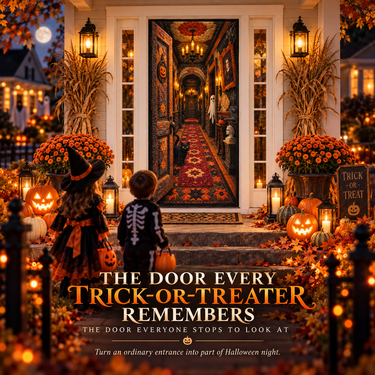 🎃 50% OFF 3D Halloween Illusion Door Cover – Quilt-Inspired Haunted Hallway Decor