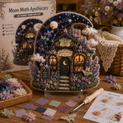 ✨ Whimsical Village 3D Fabric Poke Art Kit | No-Sew Storybook Cottage Craft with Soft 3D Texture, Poke Tool & Display Stand 🏡🧵