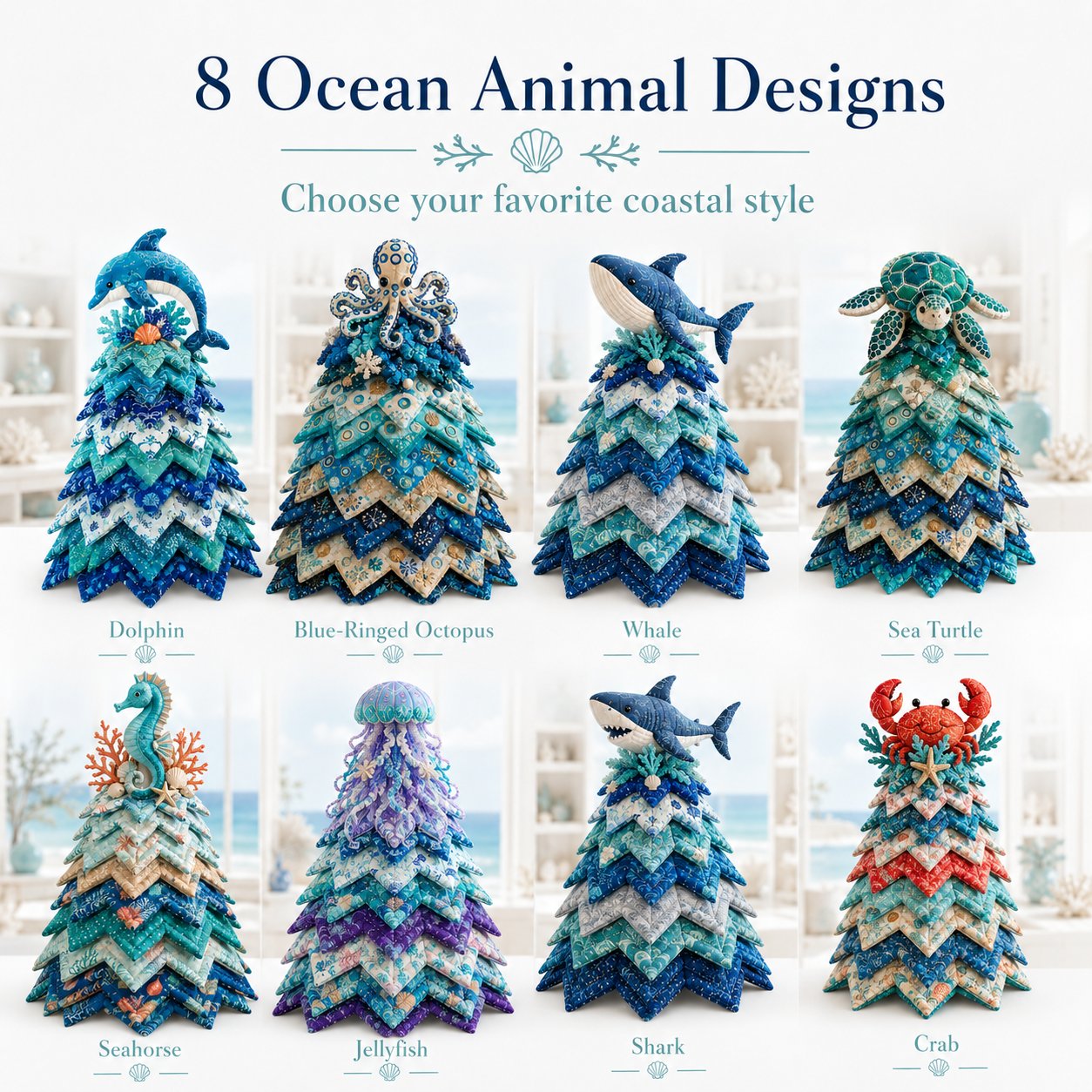 🌊 Ocean Dreams Layered Fabric Tree Craft Kit | Create a Freestanding Coastal Centerpiece with Coordinated Fabrics & Marine Topper 🐚✨