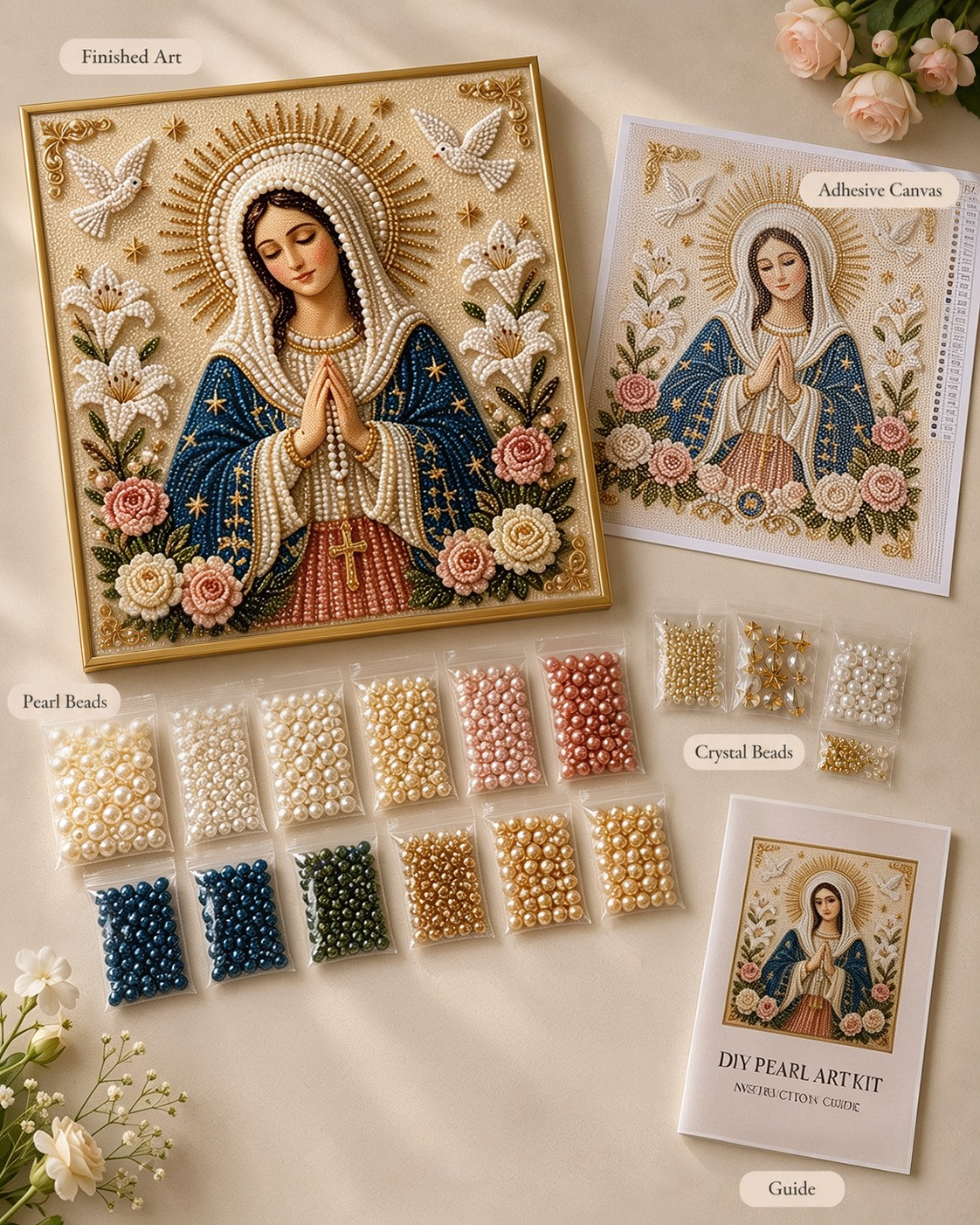🙏New Arrivals 49% OFF-2026 Divine Pearl Bead Virgin Mary Icon – A Peaceful DIY Faith Art Gift ✨