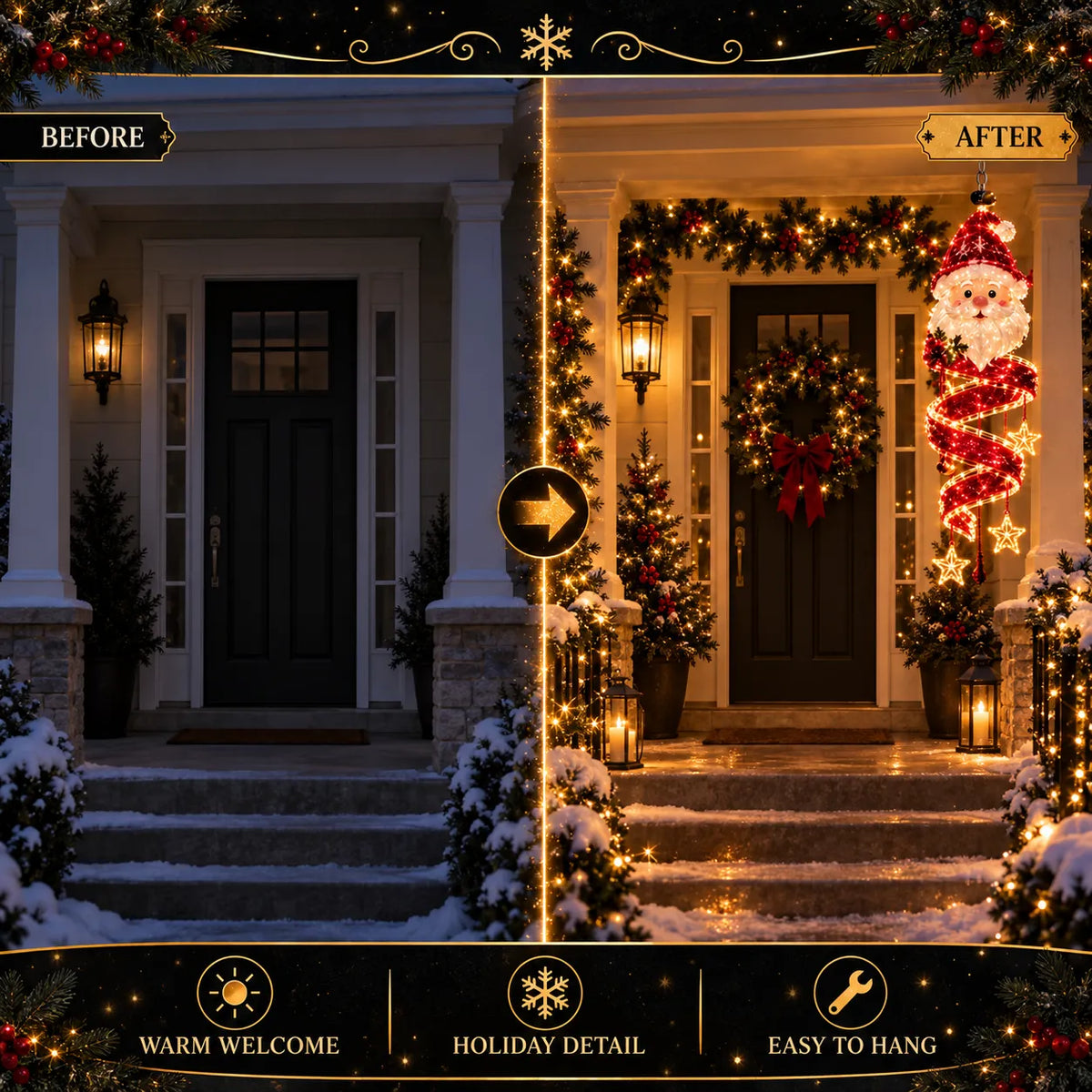 🎅Christmas Magic Spira Hanging LED Light Collection – 9 Festive Designs ✨ | Suspended Glowing Characters with Spiral Lights & Hanging Details for Porches, Windows, Entryways & Holiday Displays
