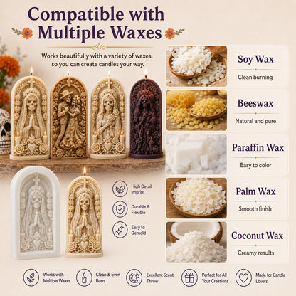 ⏳ Last Day 49% OFF – 💀 4-Piece Día de los Muertos 3D Relief Candle Mold Set | Detailed Skeleton, Floral & Arched Designs for Handmade Decorative Candles 🕯️✨
