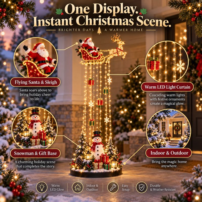 🎅 Santa’s Magical Sleigh Light Cascade™ – Lighted Christmas Decor