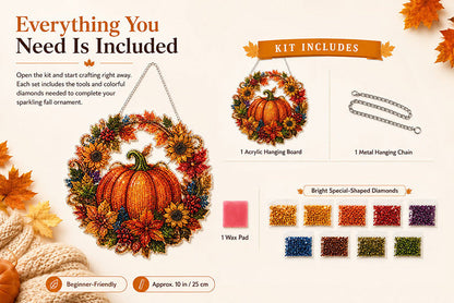 🔥Last Day 50% OFF - 🍂✨Autumn Harvest Pumpkin Diamond Art Hanging Ornament Kit