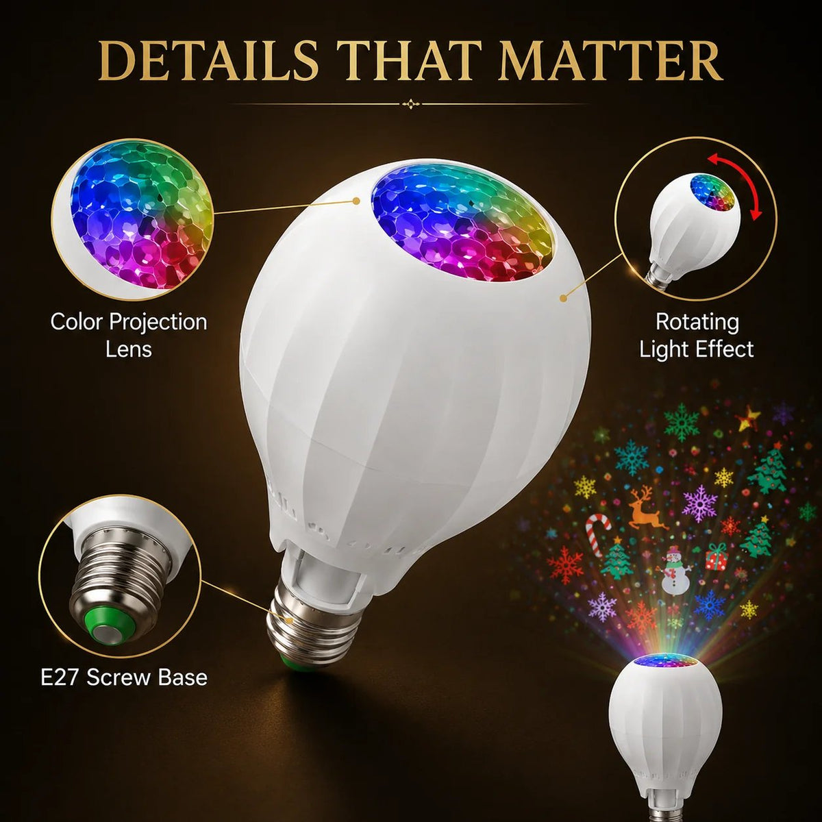 💡Rotating Christmas Projector Bulb | 16 Patterns