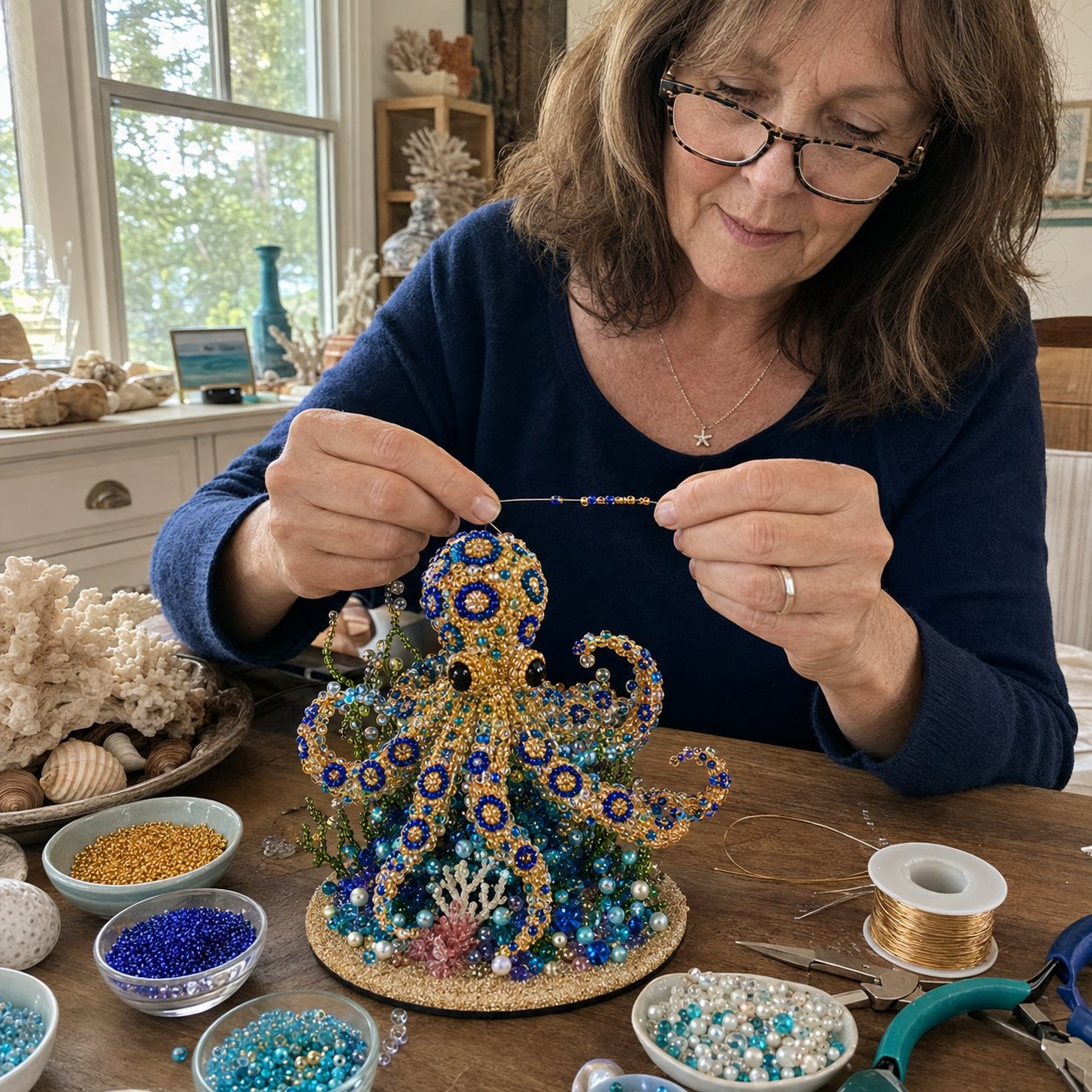 🔥LAST DAY 50% OFF -  🌊 Ocean Sparkle Animal Craft Kit | Create a Dimensional Underwater Centerpiece with Colorful Beads, Pearls & Coastal Details 🐚✨