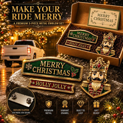 🔥 50K+ SOLD – 🎄 3-Piece Christmas Car Emblem Metal Badge Set | 3D Enamel Holiday Badges with Adhesive Backing for Trucks, SUVs & Festive Gifts 🎅✨