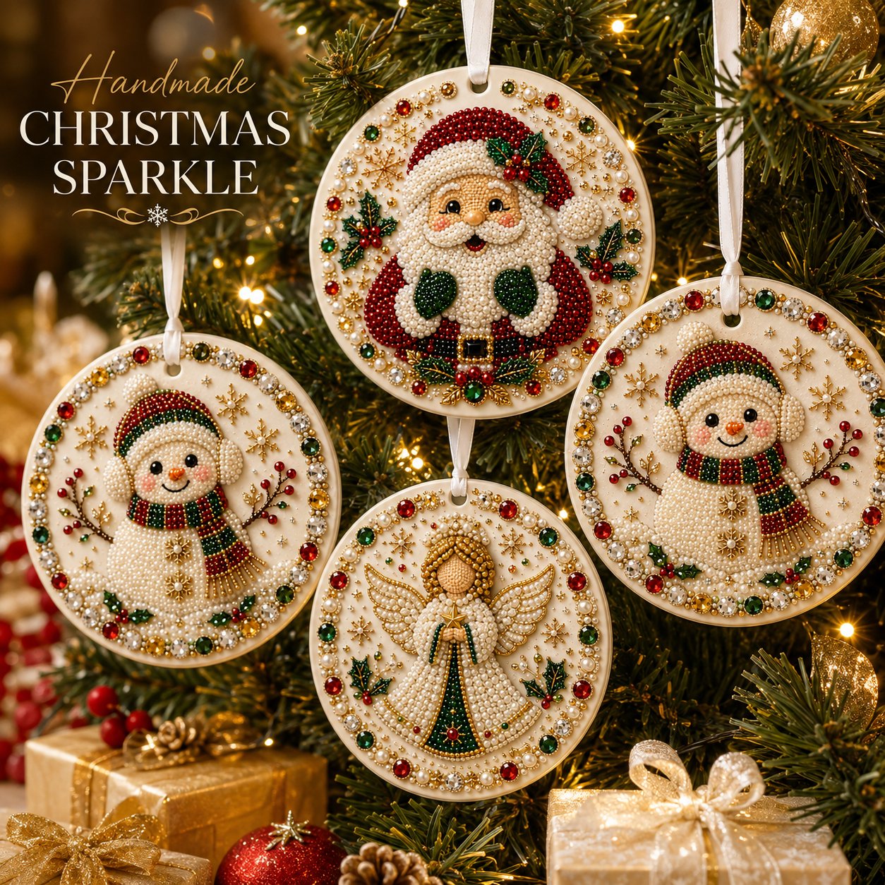 🌲✨ DIY Pearl & Gem Christmas Ornament Collection