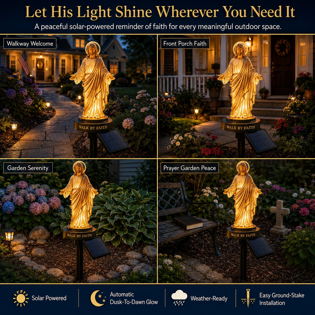 🔥 LAST DAY 49% OFF – ✝️ Walk by Faith Solar Jesus Garden Light | Automatic Warm Halo Glow, Weather-Resistant Ground Stake & No-Wiring Outdoor Faith Decor ✨