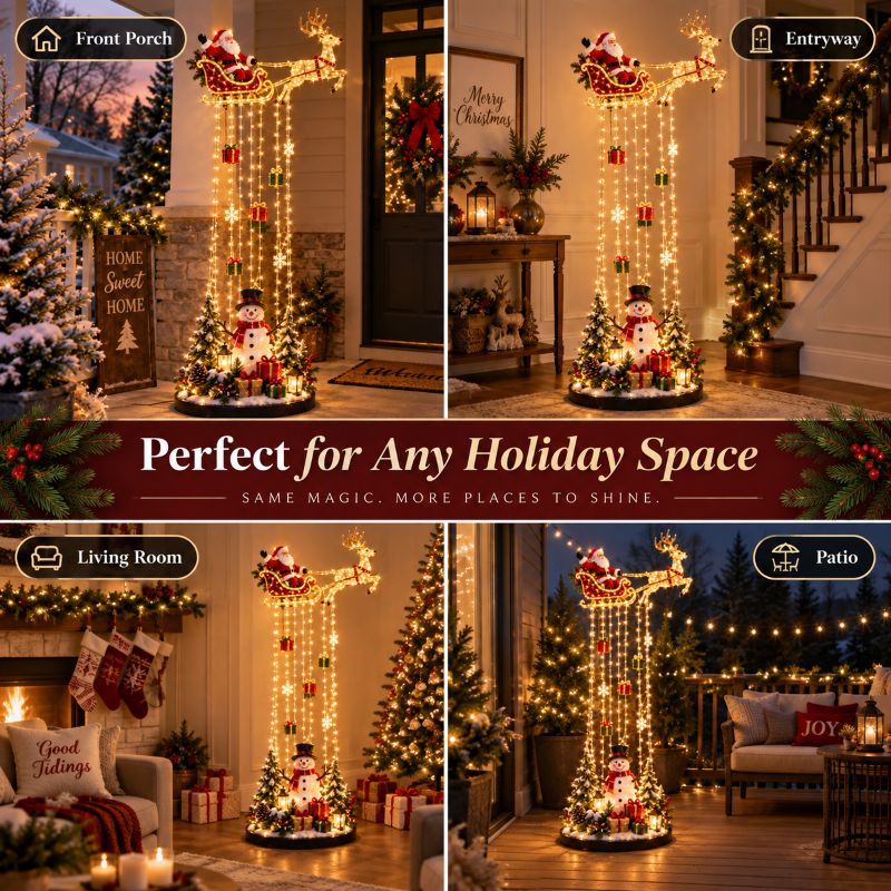🎅 Santa’s Magical Sleigh Light Cascade™ – Lighted Christmas Decor
