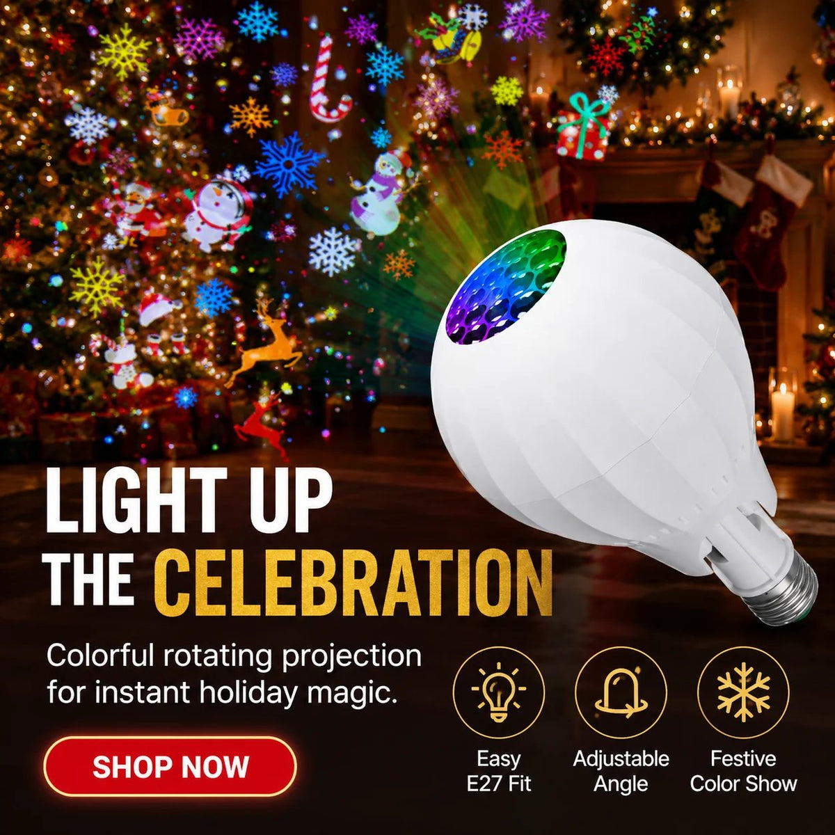💡Rotating Christmas Projector Bulb | 16 Patterns