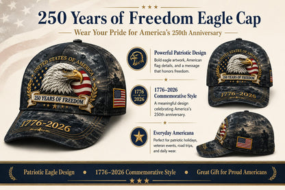 ✨2026 Ahlwomax®250 Years of Freedom Eagle Cap | Embroidered Patriotic Vintage Baseball Hat – 1776–2026 American Tribute Edition
