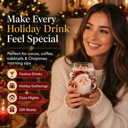 🎄 LAST DAY 49% OFF – ✨ Magical Christmas 3D Glass Cup | Raised Festive Artwork, Sparkling Details & Holiday Gift Drinkware 🎅💎